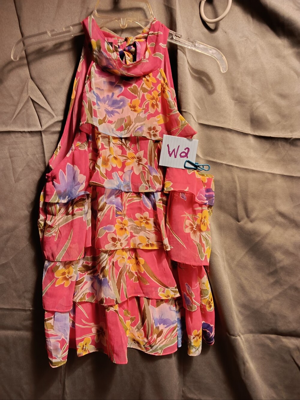 Spense Pink Floral Tiered Halter Blouse